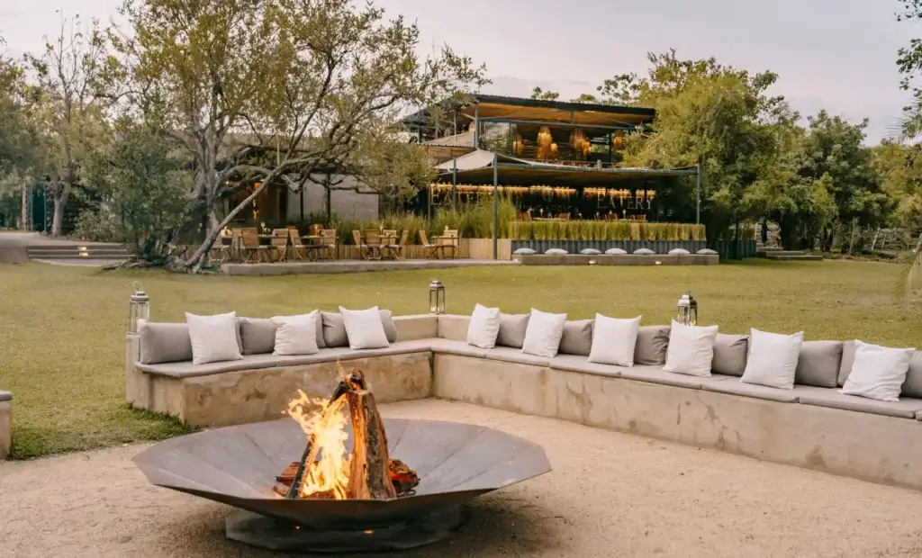 The Pure Africa Eatery at nighttime by the Zambezi River - a Vic Falls dinner at the Waterfront.