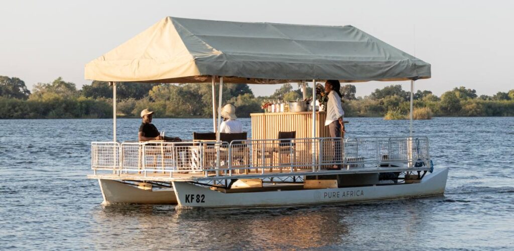 Pure Africa's cosy Kalunda boat on the Zambezi River.