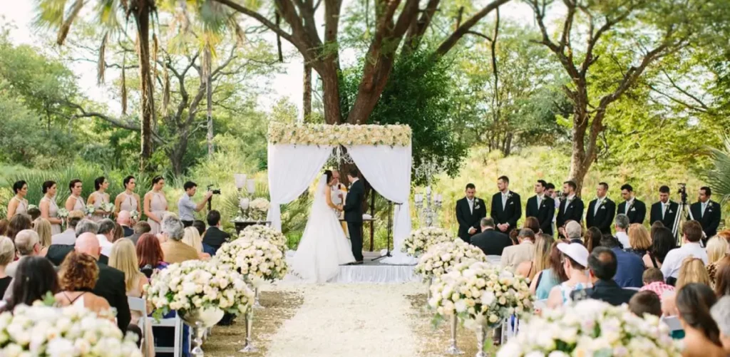 A wedding ceremony by Pure Africa at the waterfront overlooking the Zambezi River in Victoria Falls.