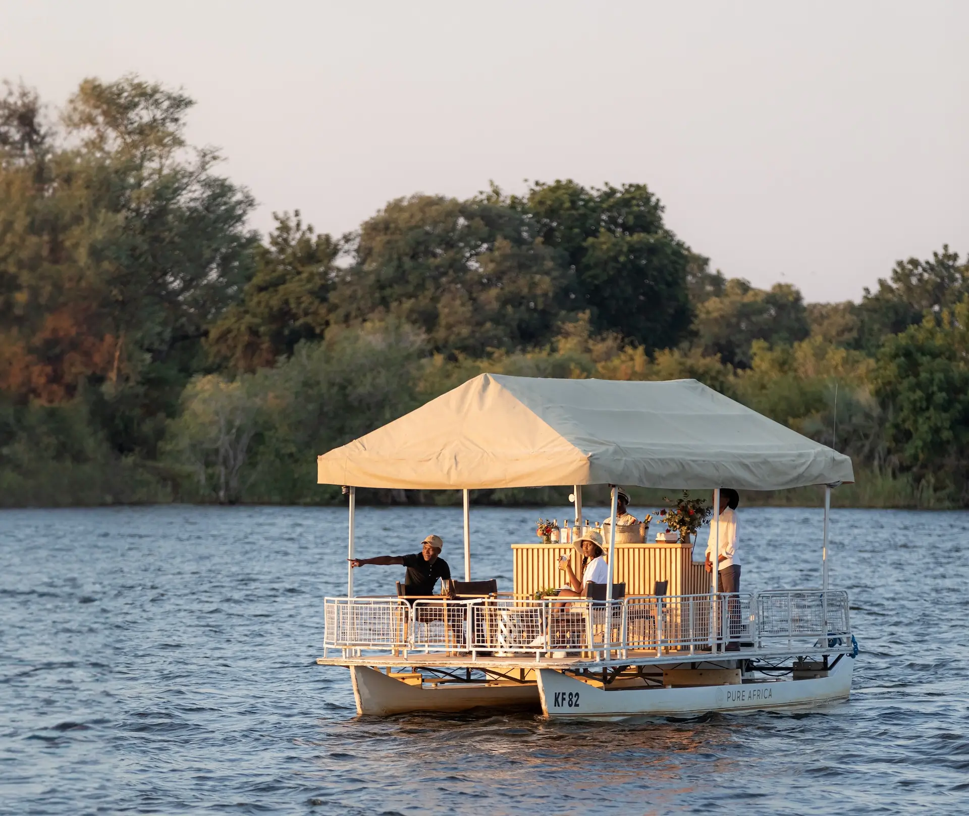 Pure Africa's Kalunda boat on the Zambezi River.