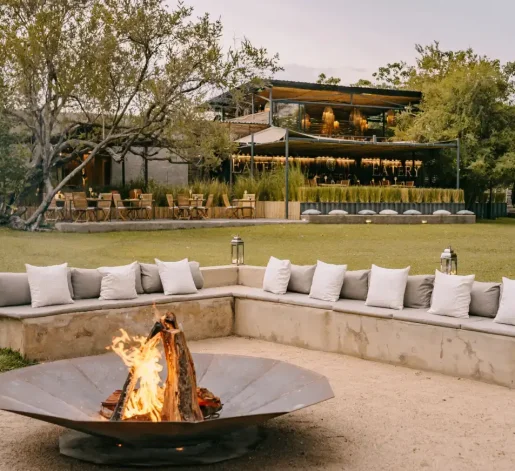 The Pure Africa Eatery at nighttime by the Zambezi River - a Vic Falls dinner at the Waterfront.