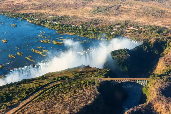 The Victoria Falls from an aerial view.
